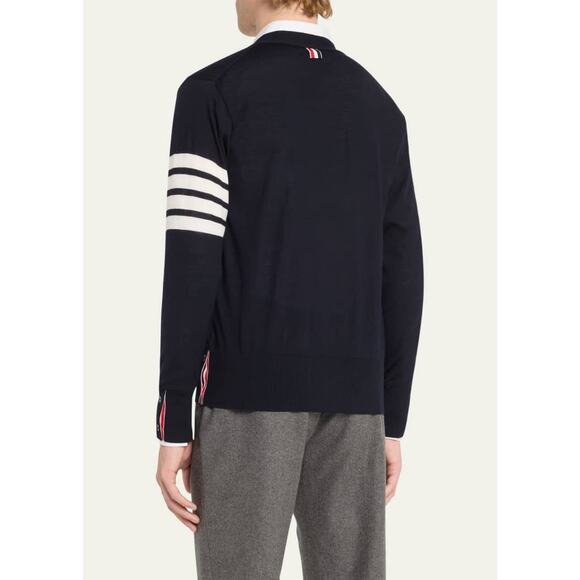 THOM BROWNE Men's 4-Bar Wool Navy Blue Cardigan Sweater Sz 0 - Picture 10 of 10